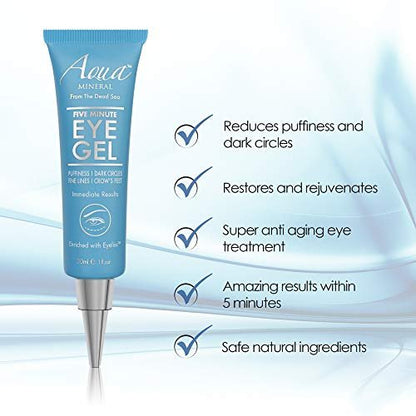 Aqua Mineral Puffy Eye GEL – Instant Results, Naturally Rapid Reduction Eye Gel for Wrinkles, Puffiness and Bags – Hydrating Eye Gel with Green Tea Extract – 1 oz Avelisse