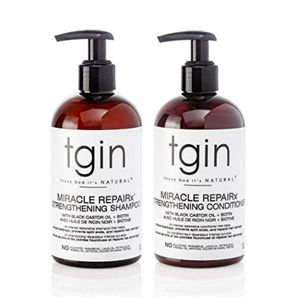 tgin Miracle RepaiRx Strengthening Shampoo and Conditioner Duo for Curly, Coily and Wavy Hair, with Biotin and Black Castor Oil, 13 oz Avelisse