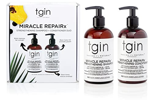 tgin Miracle RepaiRx Strengthening Shampoo and Conditioner Duo for Curly, Coily and Wavy Hair, with Biotin and Black Castor Oil, 13 oz Avelisse