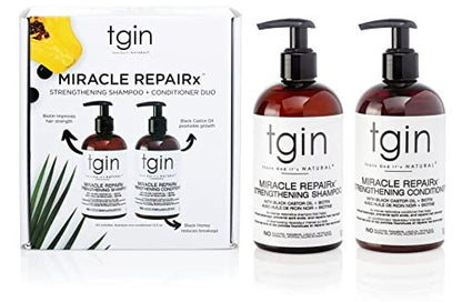 tgin Miracle RepaiRx Strengthening Shampoo and Conditioner Duo for Curly, Coily and Wavy Hair, with Biotin and Black Castor Oil, 13 oz Avelisse