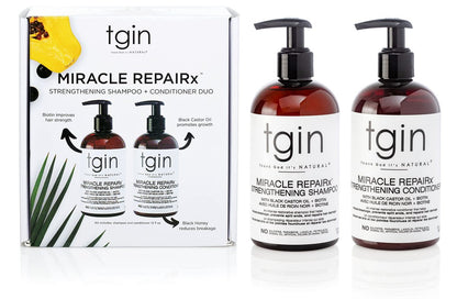 tgin Miracle RepaiRx Strengthening Shampoo and Conditioner Duo for Curly, Coily and Wavy Hair, with Biotin and Black Castor Oil, 13 oz Avelisse