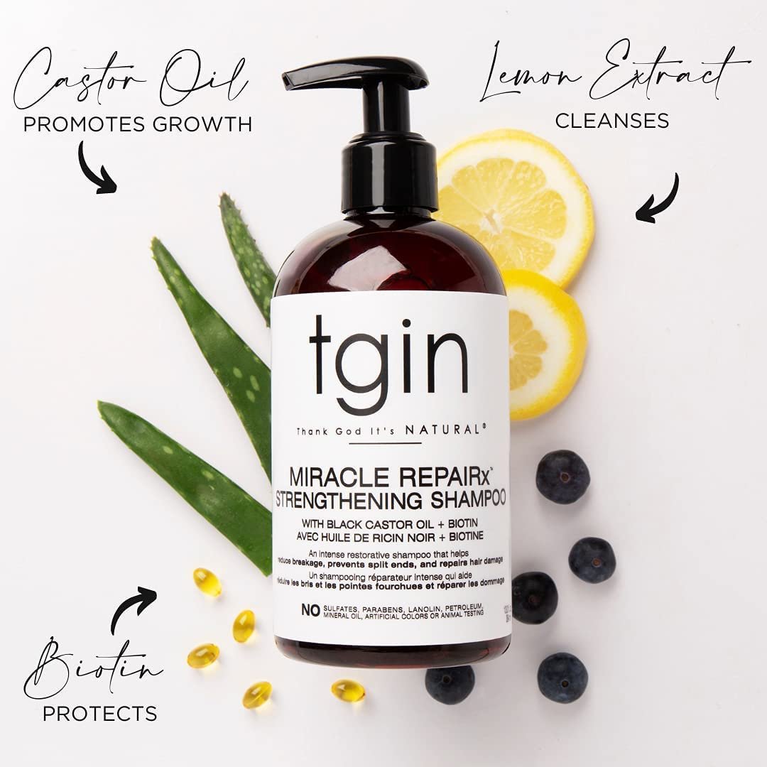 tgin Miracle RepaiRx Strengthening Shampoo and Conditioner Duo for Curly, Coily and Wavy Hair, with Biotin and Black Castor Oil, 13 oz Avelisse