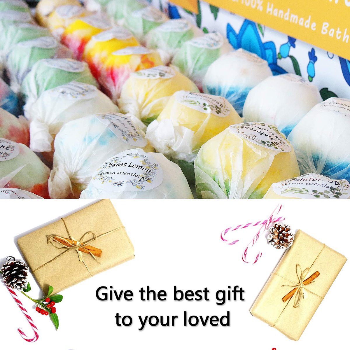 Nagaliving 50 Handmade Bath Bombs Gift Set – Assorted Mint, Rose, Lavender, Lemon, Kiwi – Bulk Bath Bombs for Kids, Women, Men – Fizzing Bath Gifts for Valentine's Day, Christmas & Anniversaries Avelisse