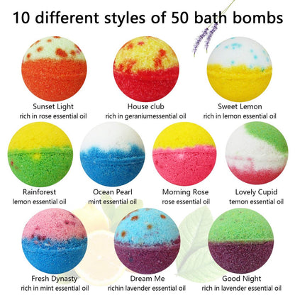 Nagaliving 50 Handmade Bath Bombs Gift Set – Assorted Mint, Rose, Lavender, Lemon, Kiwi – Bulk Bath Bombs for Kids, Women, Men – Fizzing Bath Gifts for Valentine's Day, Christmas & Anniversaries Avelisse