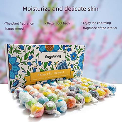 Nagaliving 50 Handmade Bath Bombs Gift Set – Assorted Mint, Rose, Lavender, Lemon, Kiwi – Bulk Bath Bombs for Kids, Women, Men – Fizzing Bath Gifts for Valentine's Day, Christmas & Anniversaries Avelisse