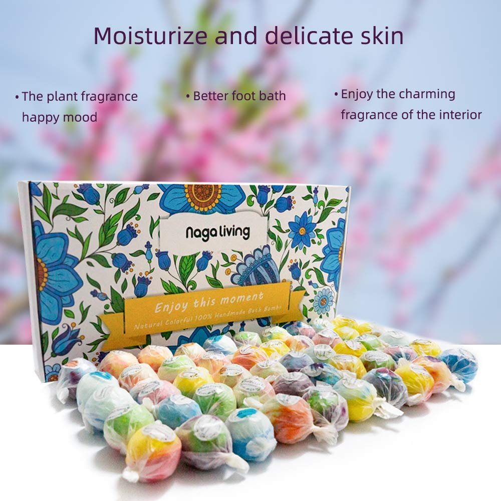 Nagaliving 50 Handmade Bath Bombs Gift Set – Assorted Mint, Rose, Lavender, Lemon, Kiwi – Bulk Bath Bombs for Kids, Women, Men – Fizzing Bath Gifts for Valentine's Day, Christmas & Anniversaries Avelisse