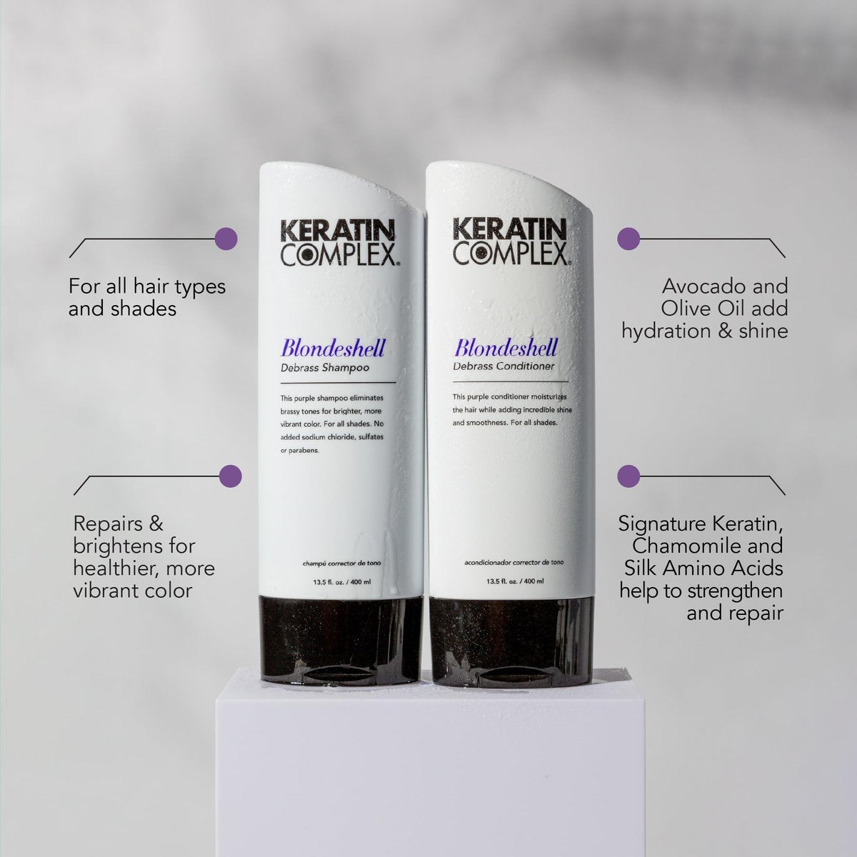Keratin Complex Blondeshell Debrass Shampoo - Purple Toning Shampoo for Blonde, Silver, and Highlighted Hair - 13.5 oz - görsel 3