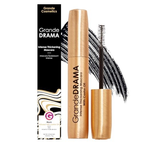 Grande Cosmetics GrandeDRAMA Intense Thickening Black Mascara with Castor Oil - Volumizing, Conditioning, Buildable Formula (0.32 oz) Avelisse