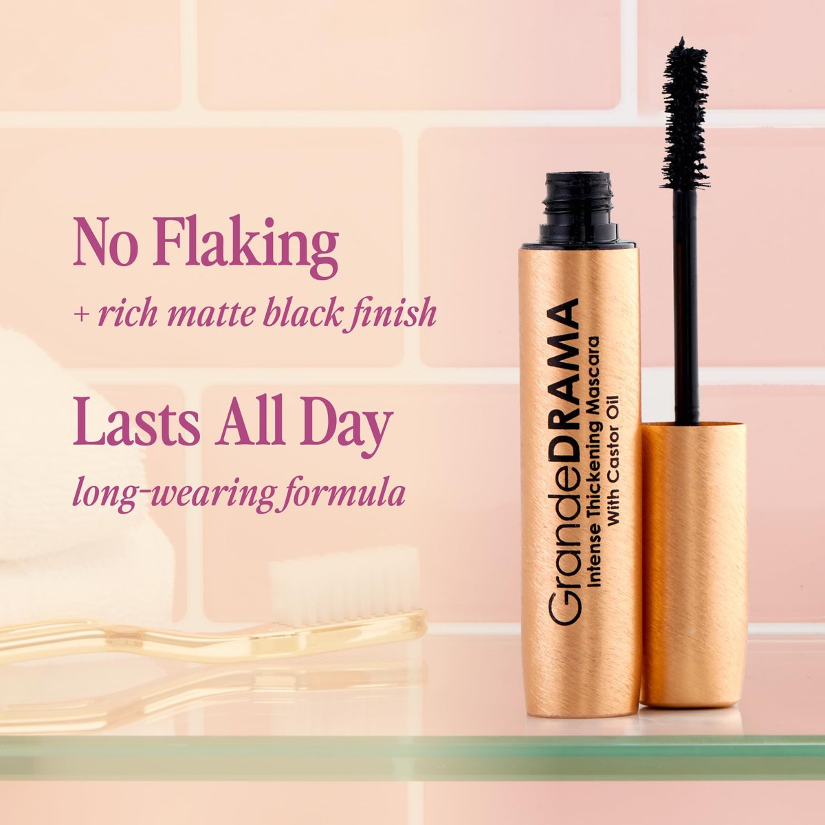 Grande Cosmetics GrandeDRAMA Intense Thickening Black Mascara with Castor Oil - Volumizing, Conditioning, Buildable Formula (0.32 oz) Avelisse