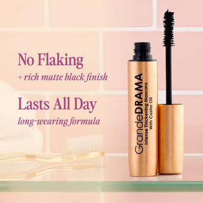 Grande Cosmetics GrandeDRAMA Intense Thickening Black Mascara with Castor Oil - Volumizing, Conditioning, Buildable Formula (0.32 oz) Avelisse