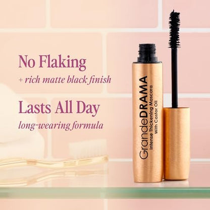 Grande Cosmetics GrandeDRAMA Intense Thickening Black Mascara with Castor Oil - Volumizing, Conditioning, Buildable Formula (0.32 oz) Avelisse
