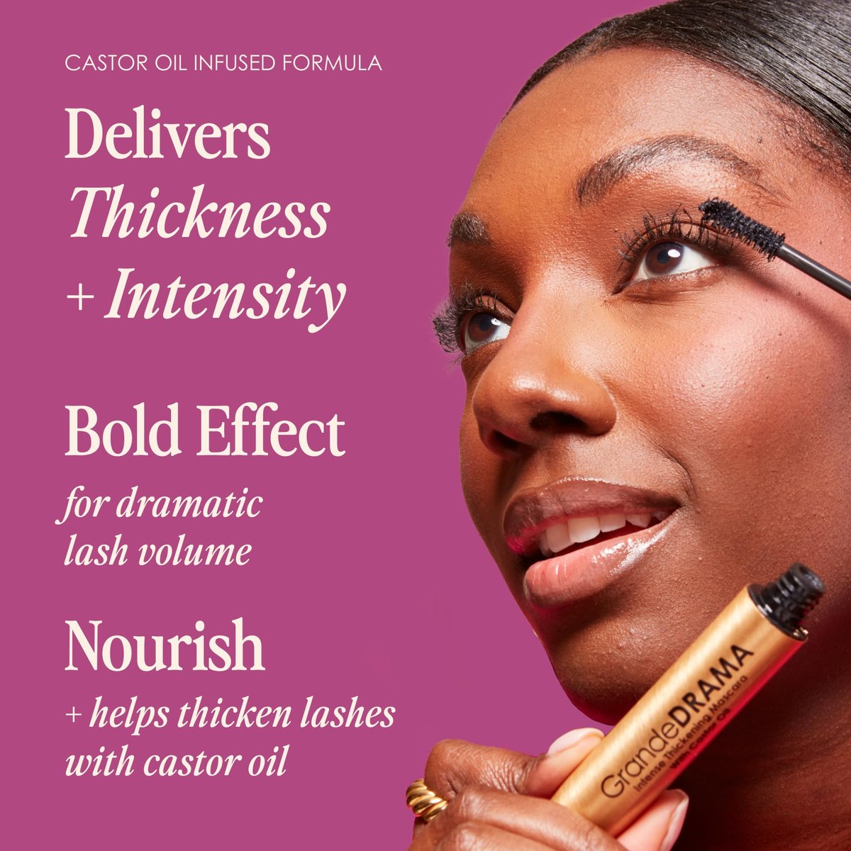 Grande Cosmetics GrandeDRAMA Intense Thickening Black Mascara with Castor Oil - Volumizing, Conditioning, Buildable Formula (0.32 oz) Avelisse