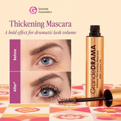 Grande Cosmetics GrandeDRAMA Intense Thickening Black Mascara with Castor Oil - Volumizing, Conditioning, Buildable Formula (0.32 oz) Avelisse