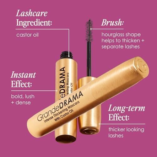 Grande Cosmetics GrandeDRAMA Intense Thickening Black Mascara with Castor Oil - Volumizing, Conditioning, Buildable Formula (0.32 oz) Avelisse