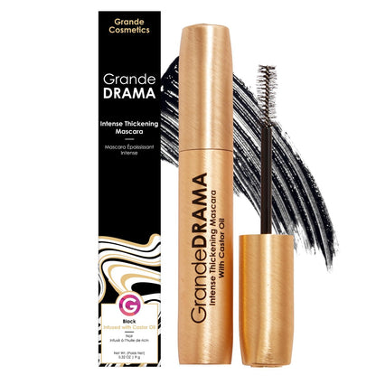 Grande Cosmetics GrandeDRAMA Intense Thickening Black Mascara with Castor Oil - Volumizing, Conditioning, Buildable Formula (0.32 oz) Avelisse