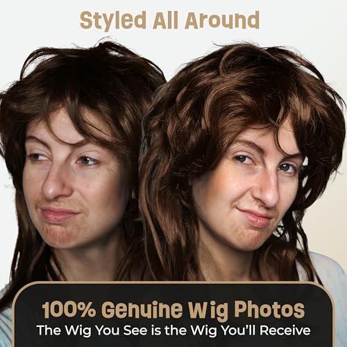 ALLAURA Brown Mullet Wig for Men - 80s Costume Mullet Wig - Joe Dirt Inspired Synthetic Wig - görsel 12