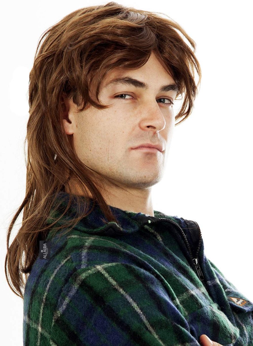 ALLAURA Brown Mullet Wig for Men - 80s Costume Mullet Wig - Joe Dirt Inspired Synthetic Wig - görsel 1