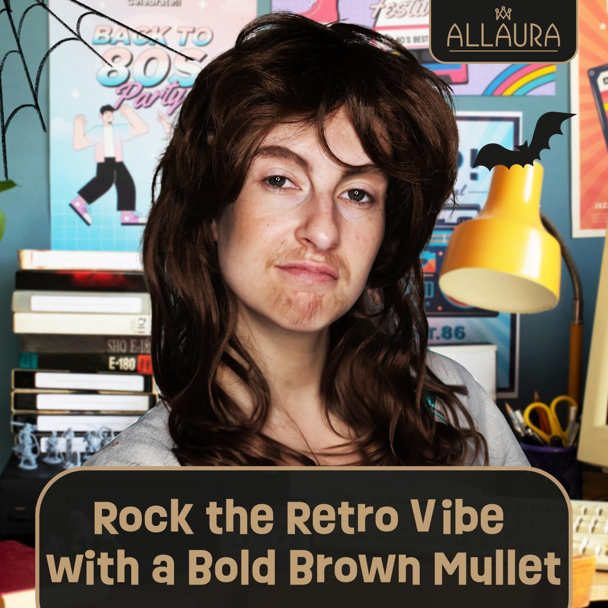 ALLAURA Brown Mullet Wig for Men - 80s Costume Mullet Wig - Joe Dirt Inspired Synthetic Wig - görsel 3