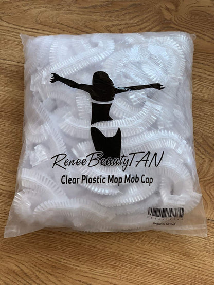 100 Disposable Clear Plastic Shower Caps for Hair Protection – Salon, Food Service, Hospital, Lab, Manufacturing, Tanning