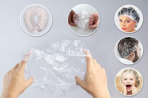 100 Disposable Clear Plastic Shower Caps for Hair Protection – Salon, Food Service, Hospital, Lab, Manufacturing, Tanning - görsel 6