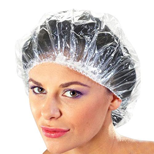 100 Disposable Clear Plastic Shower Caps for Hair Protection – Salon, Food Service, Hospital, Lab, Manufacturing, Tanning - görsel 2