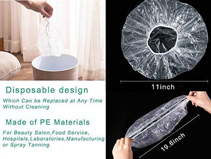 100 Disposable Clear Plastic Shower Caps for Hair Protection – Salon, Food Service, Hospital, Lab, Manufacturing, Tanning