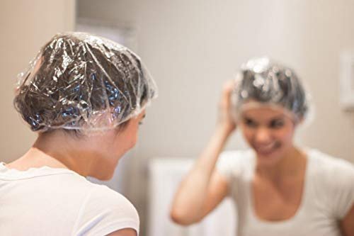 100 Disposable Clear Plastic Shower Caps for Hair Protection – Salon, Food Service, Hospital, Lab, Manufacturing, Tanning - görsel 10