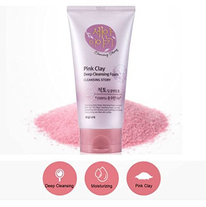 Kwailnara Cleansing Story Natural Facial Deep Foam Cleansing - Pink Clay, 5.19 oz
