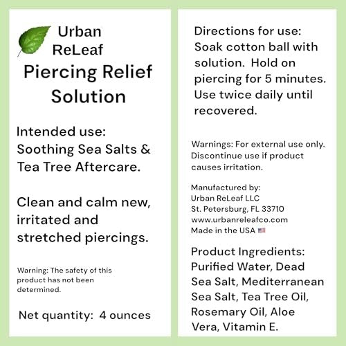 Urban ReLeaf PIERCING RELIEF Solution – 100% Natural Sea Salt, Tea Tree & Rosemary Aftercare Spray (4 oz) - görsel 13