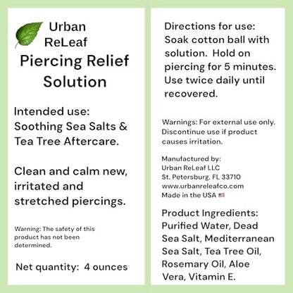 Urban ReLeaf PIERCING RELIEF Solution – 100% Natural Sea Salt, Tea Tree & Rosemary Aftercare Spray (4 oz)