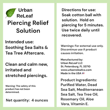 Urban ReLeaf PIERCING RELIEF Solution – 100% Natural Sea Salt, Tea Tree & Rosemary Aftercare Spray (4 oz)