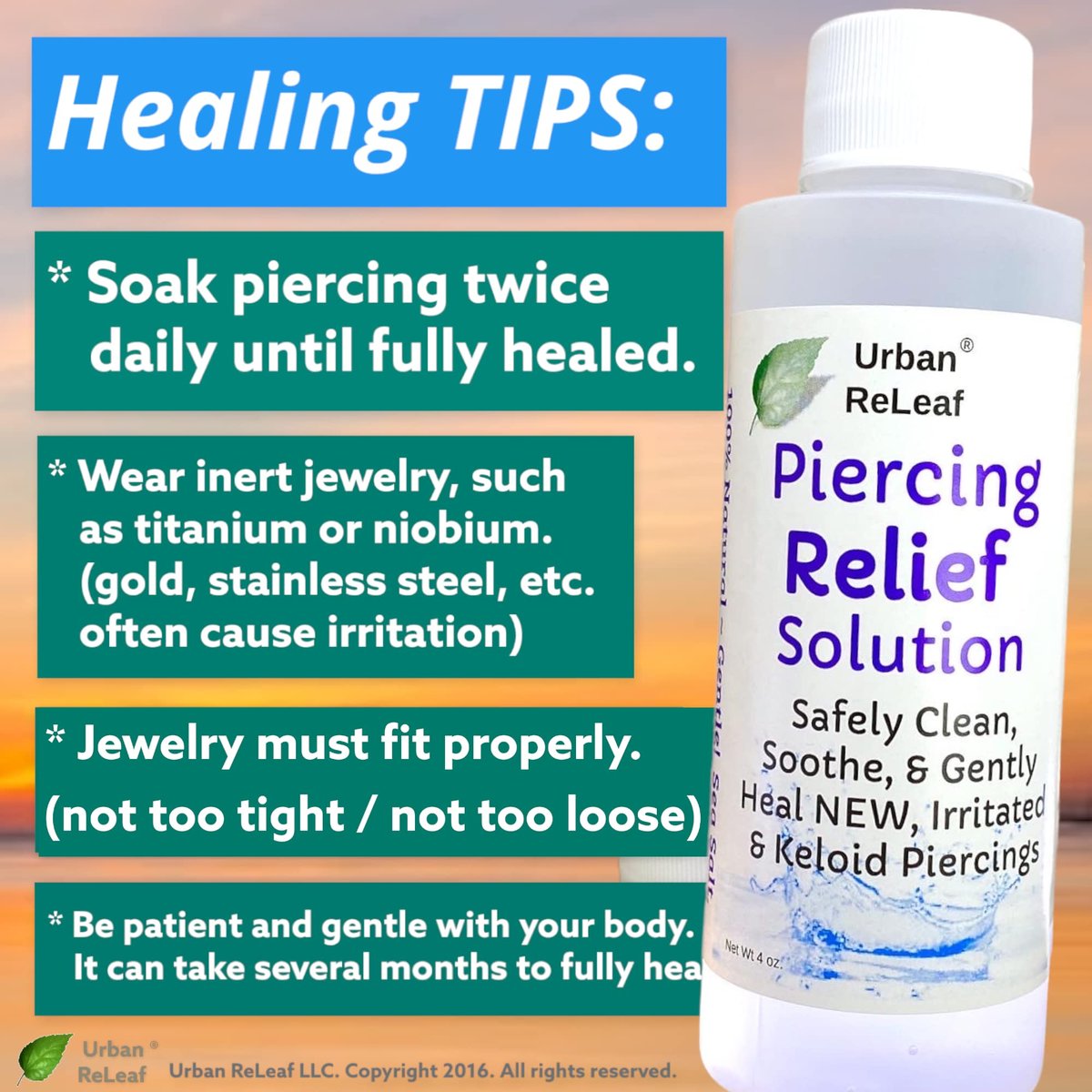 Urban ReLeaf PIERCING RELIEF Solution – 100% Natural Sea Salt, Tea Tree & Rosemary Aftercare Spray (4 oz) - görsel 12
