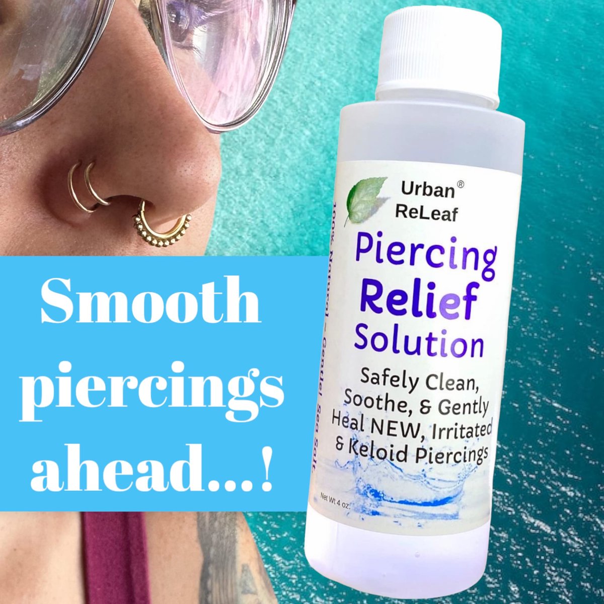 Urban ReLeaf PIERCING RELIEF Solution – 100% Natural Sea Salt, Tea Tree & Rosemary Aftercare Spray (4 oz) - görsel 10