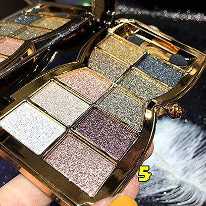 10-Color Glitter Eyeshadow Palette - Highly Pigmented Sparkle Shimmer Eye Shadow Set, Long Lasting Gold Makeup