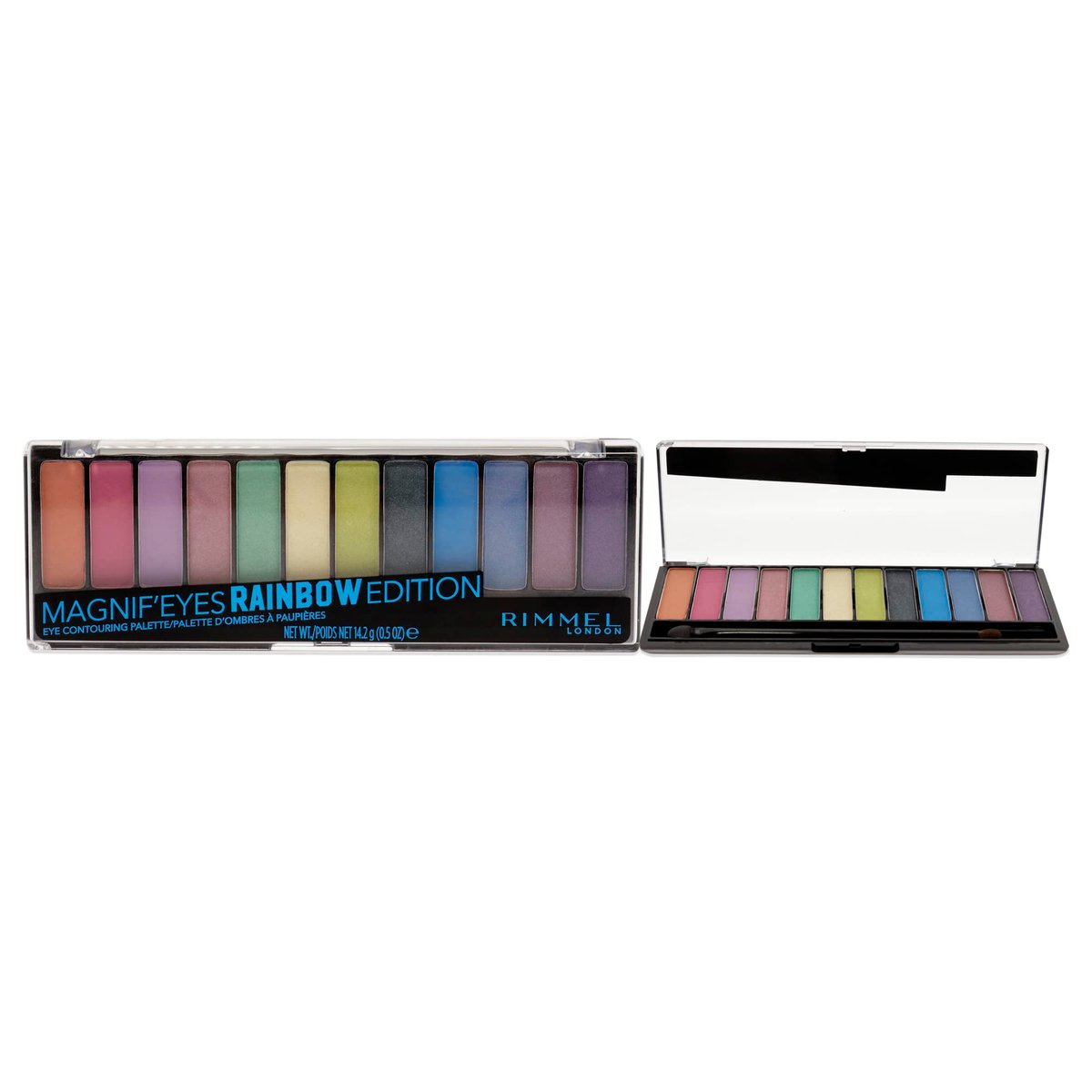 Rimmel London Magnif'Eyes Eyeshadow Palette 011 Rainbow - 12 Blendable Shades, 0.5 oz - görsel 1