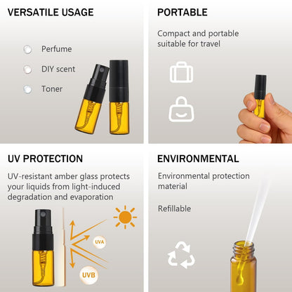 ELFENSTALL 30-Pack 2ml Brown Amber Fine Mist Mini Atomizer Vials | Refillable Glass Spray Bottles for Perfume, Travel & Party Favors