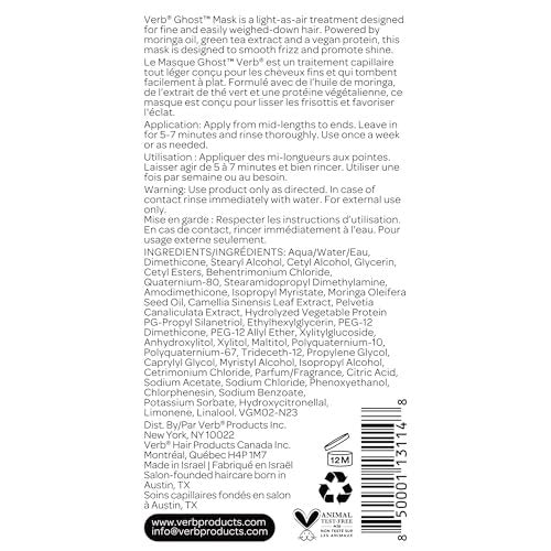 VERB Ghost Hair Mask – Deep Conditioning Hair Treatment with Moringa Oil, Defrizz & Shine, Vegan & Sulfate-Free, 6.3 fl oz Avelisse