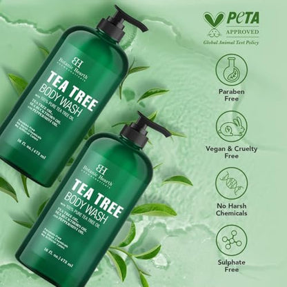 Botanic Hearth Tea Tree Body Wash - Natural Antifungal & Odor Control Shower Gel for Acne, Athlete's Foot, Ringworm, Jock Itch - Sulfate & Paraben Free - 16 fl oz (Pack of 2) Avelisse