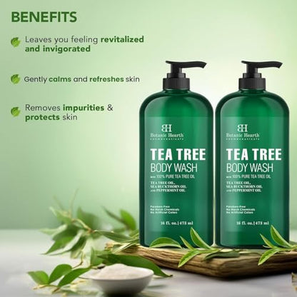 Botanic Hearth Tea Tree Body Wash - Natural Antifungal & Odor Control Shower Gel for Acne, Athlete's Foot, Ringworm, Jock Itch - Sulfate & Paraben Free - 16 fl oz (Pack of 2) Avelisse