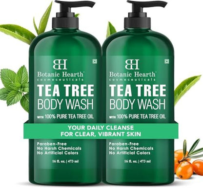Botanic Hearth Tea Tree Body Wash - Natural Antifungal & Odor Control Shower Gel for Acne, Athlete's Foot, Ringworm, Jock Itch - Sulfate & Paraben Free - 16 fl oz (Pack of 2) Avelisse