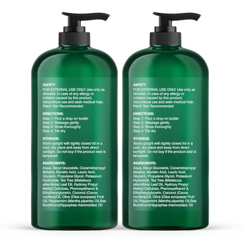 Botanic Hearth Tea Tree Body Wash - Natural Antifungal & Odor Control Shower Gel for Acne, Athlete's Foot, Ringworm, Jock Itch - Sulfate & Paraben Free - 16 fl oz (Pack of 2) Avelisse
