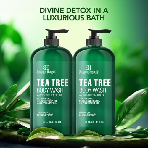 Botanic Hearth Tea Tree Body Wash - Natural Antifungal & Odor Control Shower Gel for Acne, Athlete's Foot, Ringworm, Jock Itch - Sulfate & Paraben Free - 16 fl oz (Pack of 2) Avelisse
