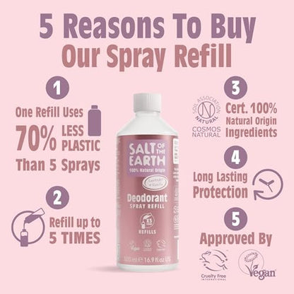 Salt of the Earth Natural Deodorant Spray Refill - Lavender & Vanilla - 100% Natural Origin - Vegan - 16.9 fl oz