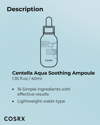 COSRX Centella Aqua Soothing Ampoule - Centella Asiatica Cica Serum for Sensitive Skin, 1.35 Fl Oz Avelisse