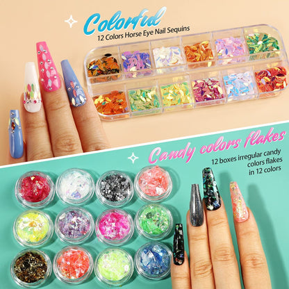 Teenitor 41 Boxes Rhinestones for Nails - Multicolor Plastic Nail Art Decoration Kit with Gems and Flakes