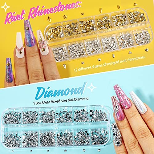 Teenitor 41 Boxes Rhinestones for Nails - Multicolor Plastic Nail Art Decoration Kit with Gems and Flakes - görsel 4