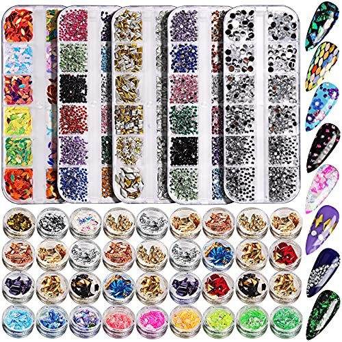Teenitor 41 Boxes Rhinestones for Nails - Multicolor Plastic Nail Art Decoration Kit with Gems and Flakes - görsel 2