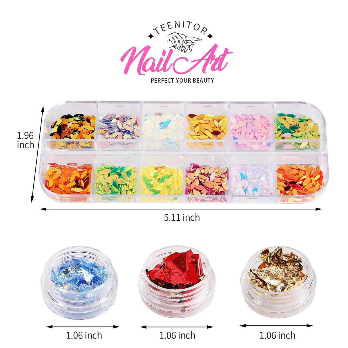 Teenitor 41 Boxes Rhinestones for Nails - Multicolor Plastic Nail Art Decoration Kit with Gems and Flakes - görsel 11