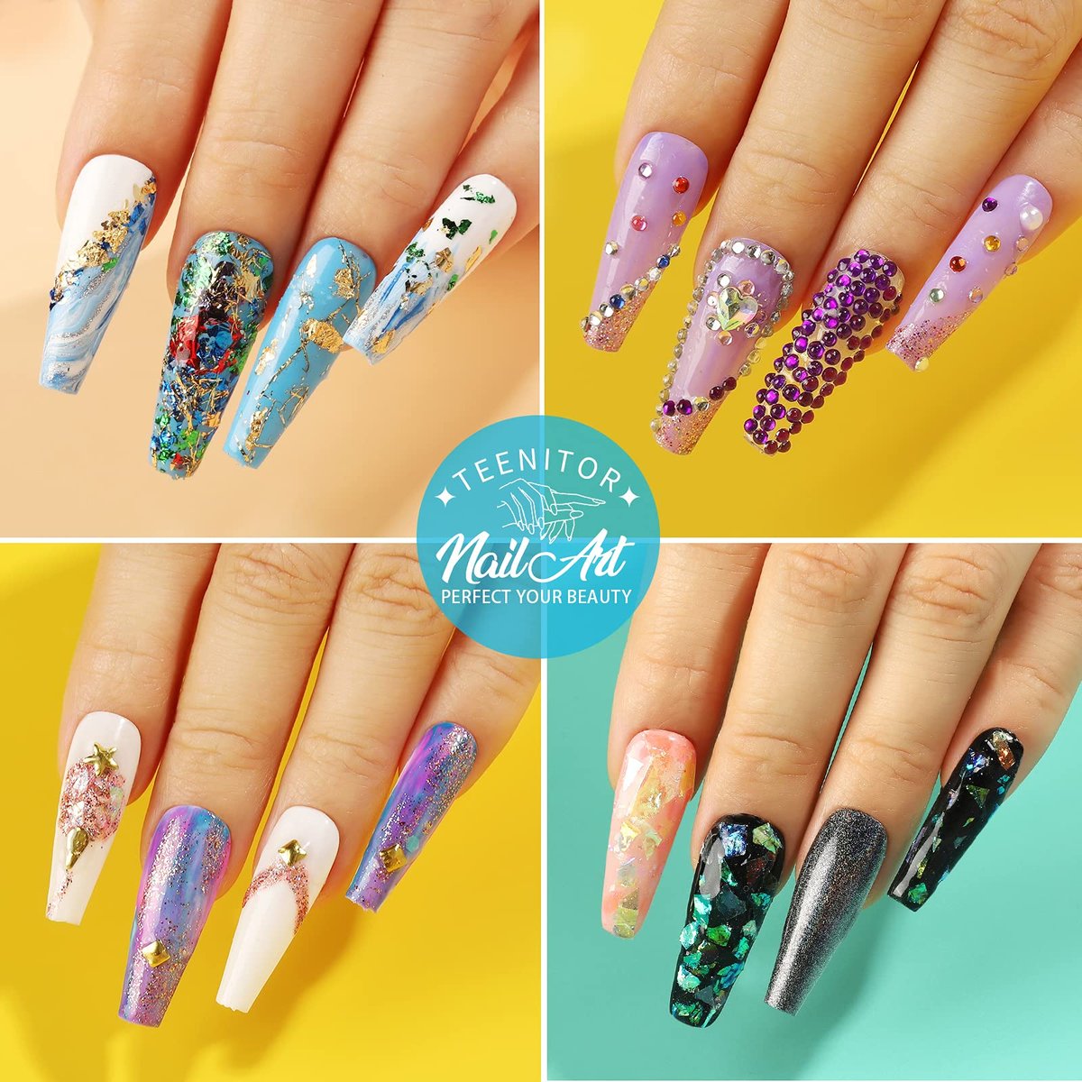 Teenitor 41 Boxes Rhinestones for Nails - Multicolor Plastic Nail Art Decoration Kit with Gems and Flakes - görsel 13