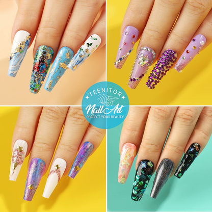 Teenitor 41 Boxes Rhinestones for Nails - Multicolor Plastic Nail Art Decoration Kit with Gems and Flakes